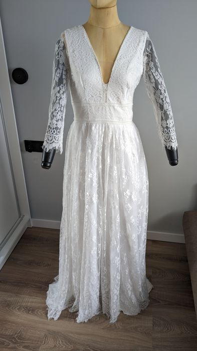 Piękna suknia ślubna zwiewna boho, vintage stan bardzo dobry