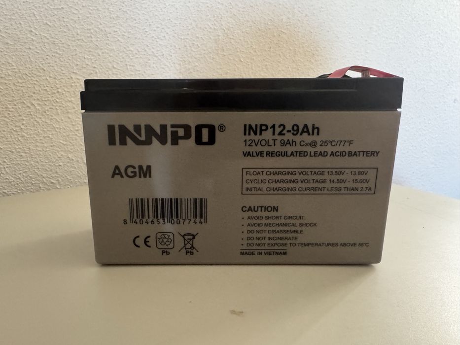 Bateria 12V 9Ah INNPO (AGM) para UPS / Alarme – Nova e Carregada