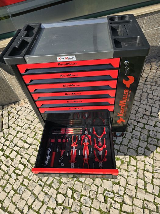 Kit par oficina carrinho de 7 gavetas completas macaco e preguiças