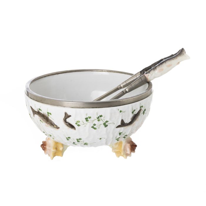 Porcelana - Saladeira com 2 talheres