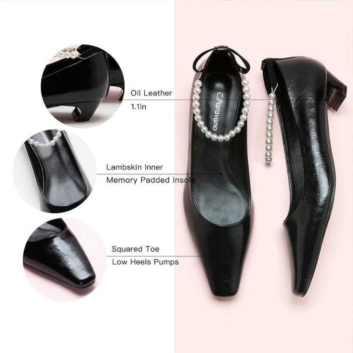 C.Paravano Chunky Low Heel Women's Square Toe Pumps Slip-On Closed Toe