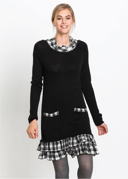 B.P.C sukienka dzianinowa z flanelowymi falbankami 40/42.