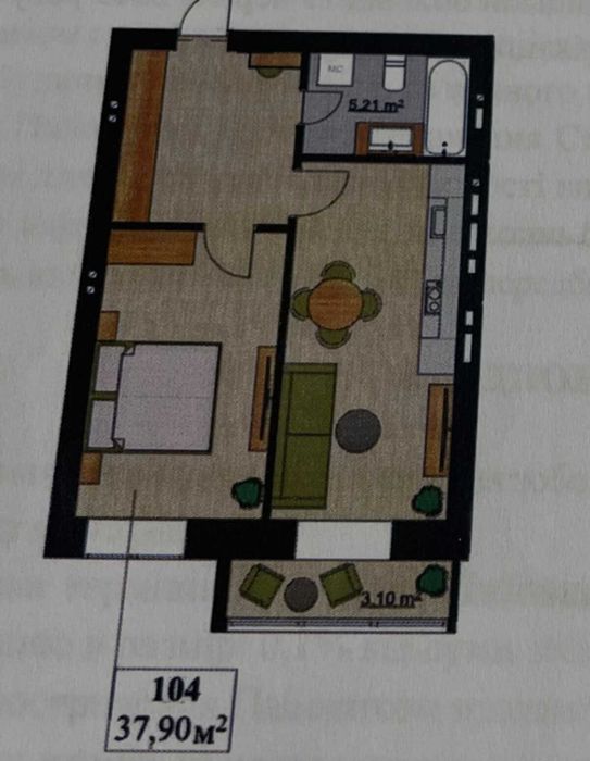 45580 ОДНОКІМНАТНА КВАРТИРА 37.9 м², вид на проспект Миру, 8 поверх з 8, район Виставка