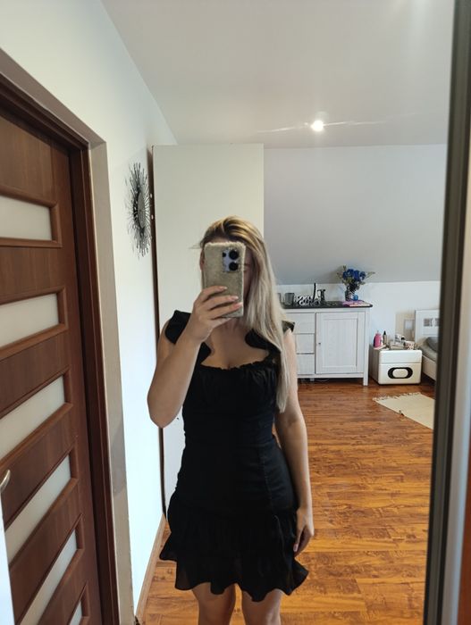 Sukienka marszczona serce dekolt kobieca falbanki XS s