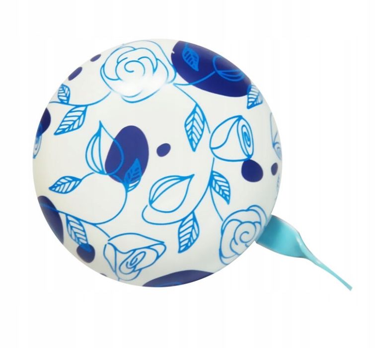 Dzwonek rowerowy retro Ding Dong 80mm biały niebieski kwiaty