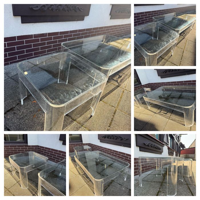 Para stolikow kawowych szklo akrylowe lucite vintage