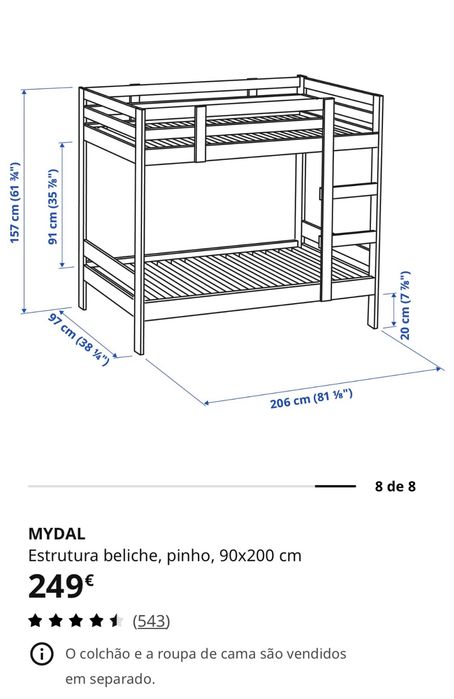 Beliche IKEA, estrutura em Pinho (sem colchões) como novo