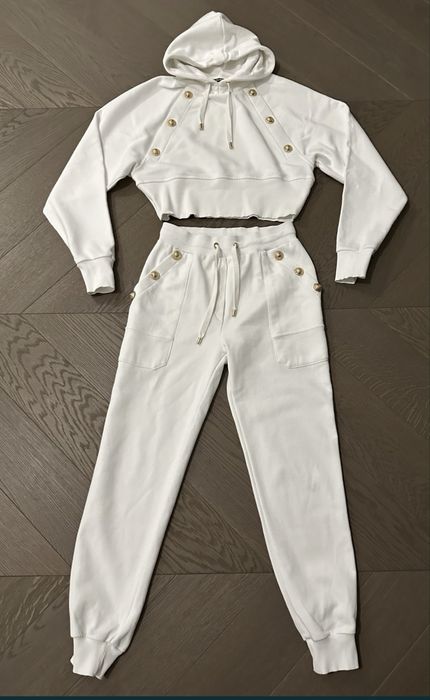 M BALMAIN śmietankowy komplet dres klasa styl elegancja  luksus design