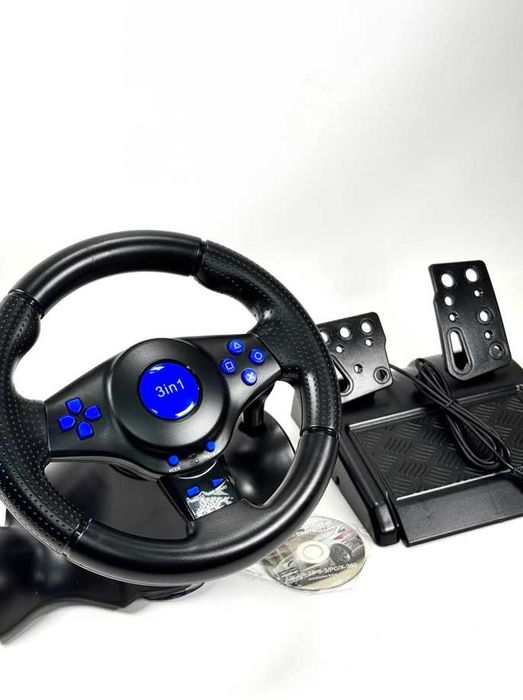Ігровий руль кермо з педалями для пк ps2 ps3 usb вібрація 17 кнопок