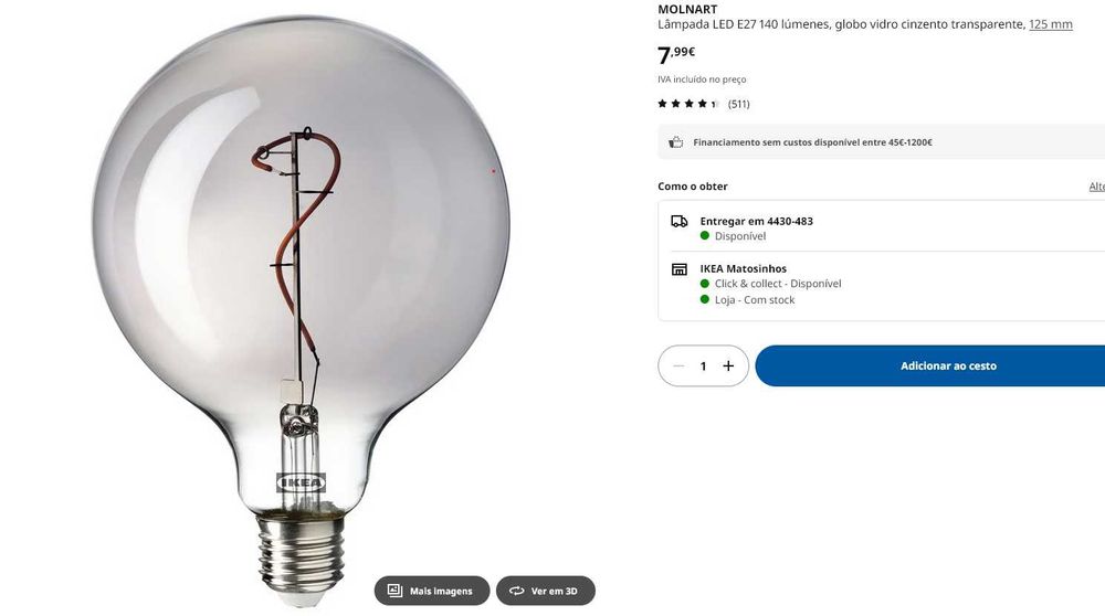 Candeeiro de mesa IKEA com lâmpada - Como Novo