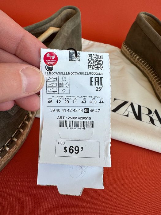ZARA LEATHER Оригінал чоловічі шкіряні лофери туфлі мокасини розмір 45