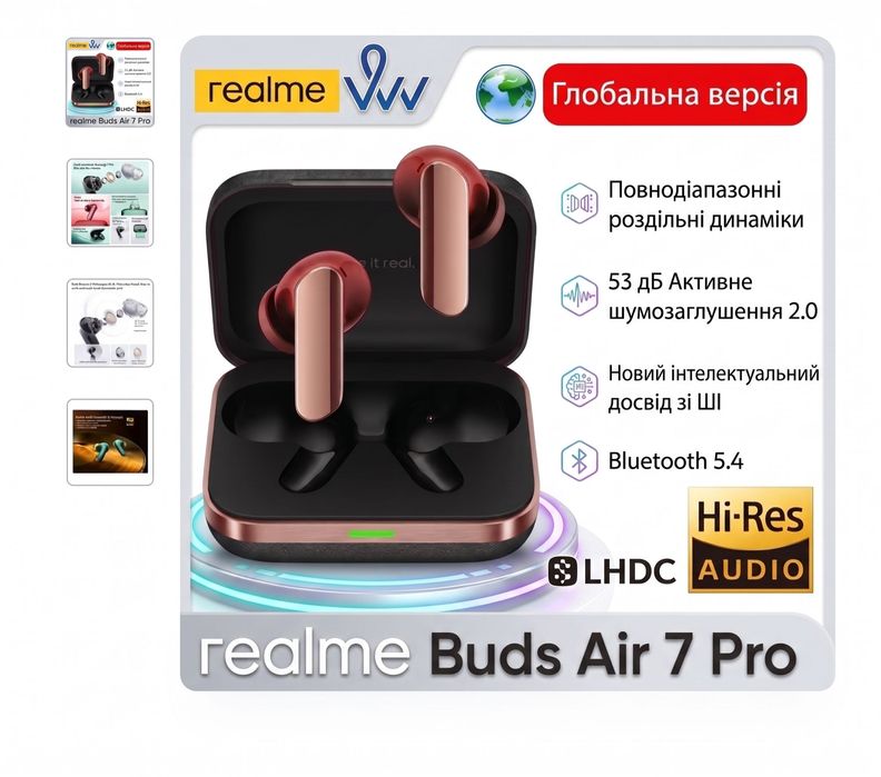 Блютуз наушники Realme Buds Air 7 Pro Global Bluetooth 5.4 LHDC