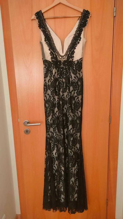 Vestido renda bege/preto