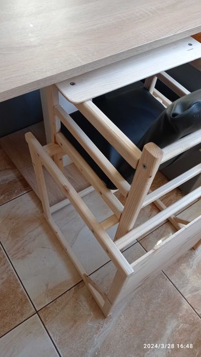 Zaimpregnowany Drewniany stolik i krzesełko do karmienia 2w1 Handmade,