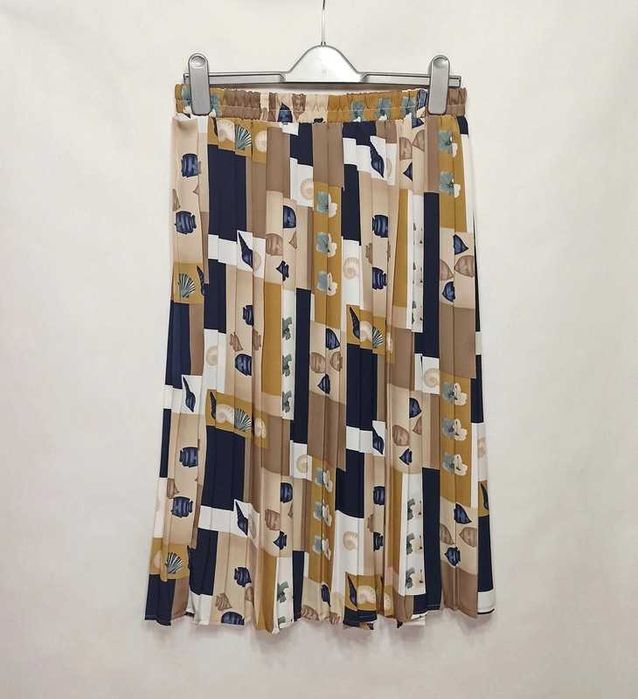 Wzorzysta spódnica plisowana w ryby muszle retro vintage 42 44 XL 2XL