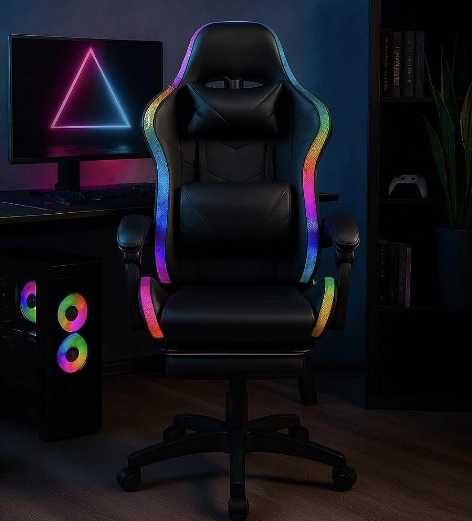 Крісло комп'ютерне ProGame з RGB підсвіткою підставка для ніг Геймерське Офісне Кресло офисное геймерское