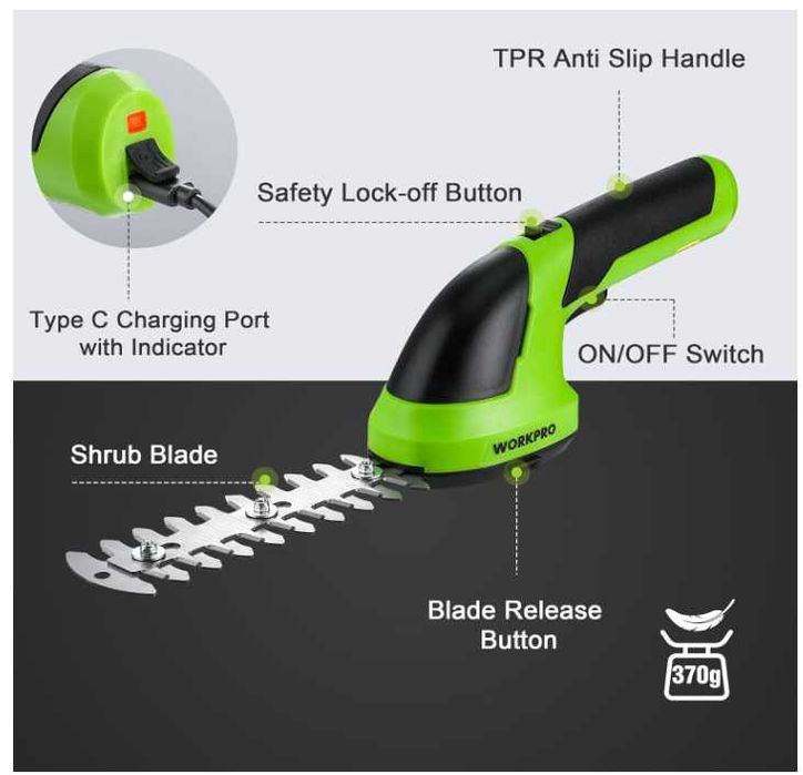 Bezprzewodowe nożyce do trawy i żywopłotu WORKPRO 7.2V 2000mAH