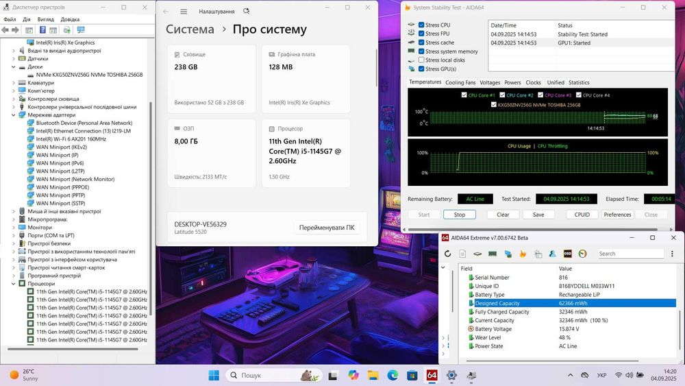 Ноутбук Dell Latitude 5520 FullHD|i5-1145G7|Iris Xe|8GB|256GB