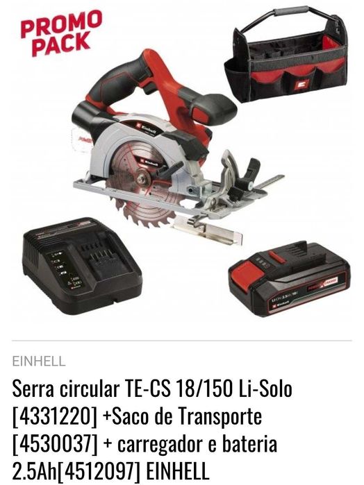 Kit Serra circular Einhell TE-CS 18/150 Li-Solo + extras ver descrição