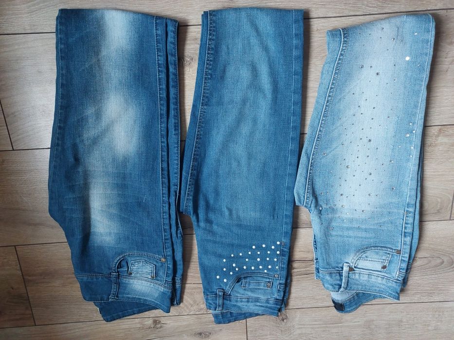 Пакунок джинсів з камінцями та перлинами xs, штани скінні коралові