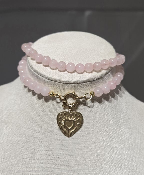 Naszyjnik kwarc różowy kamienie naturalne serce