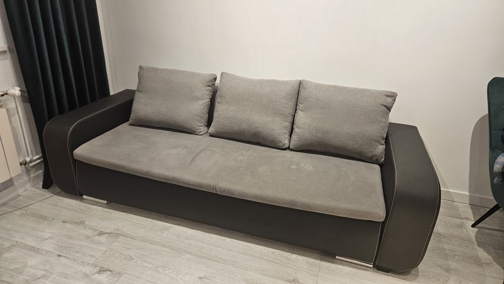 Sofa z funkcją spania szaro/grafitowa 240cm x 100cm + 3 poduszki