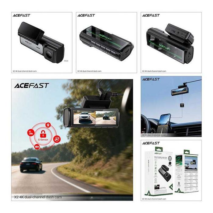Видеорегистратор 4K ACEFAST X2 Dual-Channel Dash Cam двухканальный с задней камерой 2K Wi-Fi 5GHz GPS автомобильный регистратор ночная съемка G-Sensor