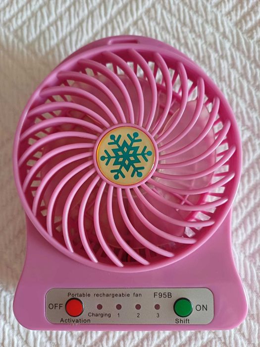 Ventoinha Portátil Rosa | USB | 3 Velocidades | Luz Lateral | 14 cm