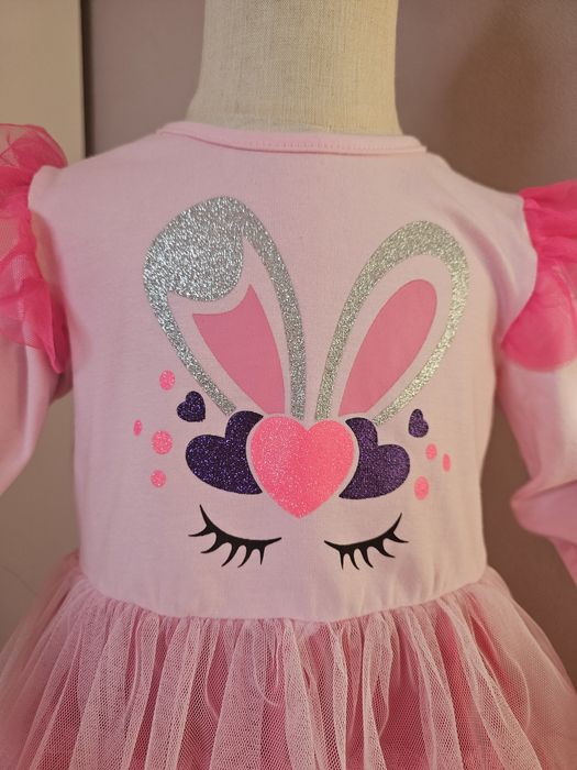 Дитяча пишна святкова рожева фіолетова сукня з кроликом на 4 5 6 7  8р