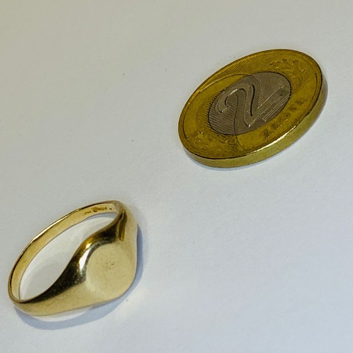 Złoty SYGNET damski 14K SUBTELNY gładki TOP r.15