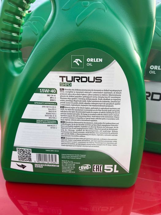 ORLEN TURDUS SHPD 15W40 bańka 5 litrów  Promocja zimowa!