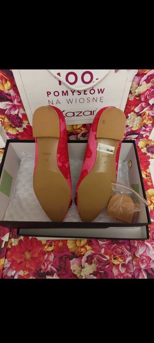 Luksusowe różowe czółenka w kwiatowy wzór Marki Kazar