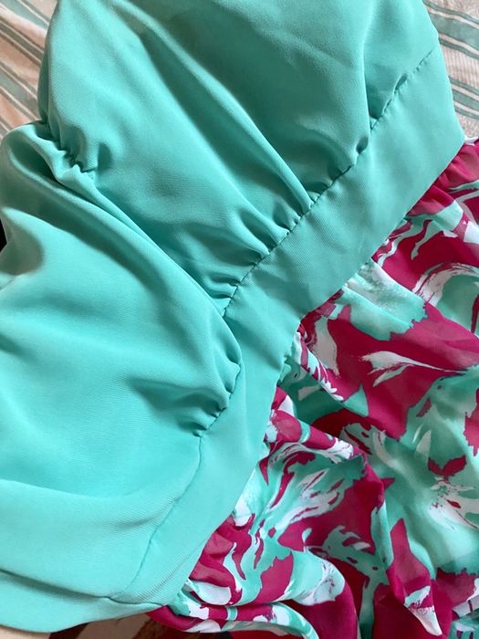 Vestido Curto Abalonado Rosa e Verde Menta (34)