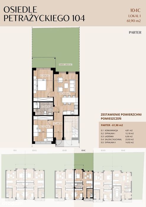mieszk. 62m2 | 3 pok. | ogródek | 2 miejsca parkingowe | bez prowizji