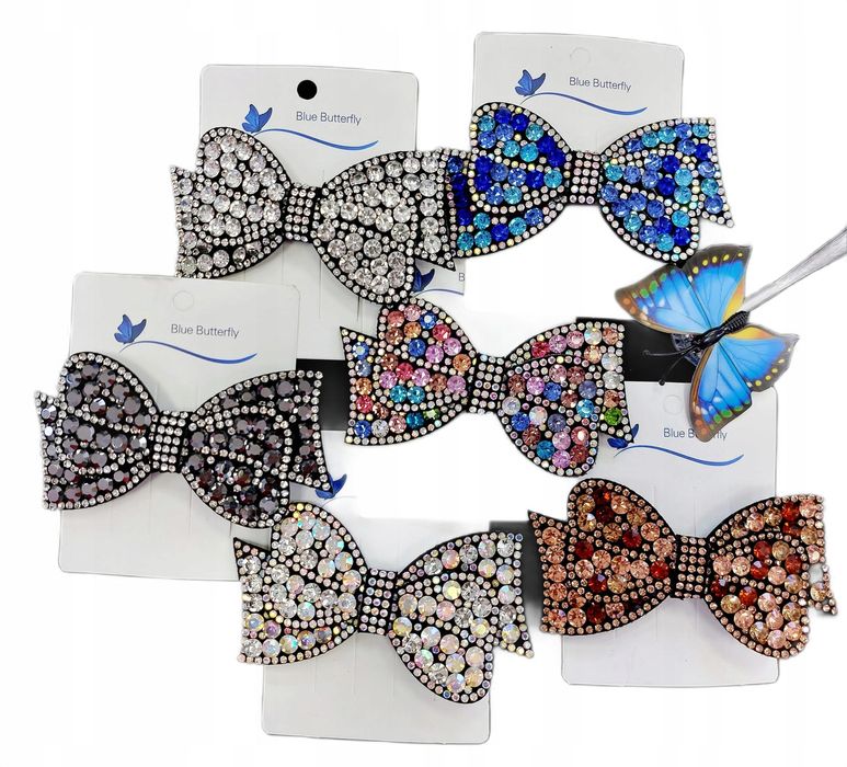 Spinka kryształowa kokarda, kilka kolorów, wielkość 10 x 5,5 cm