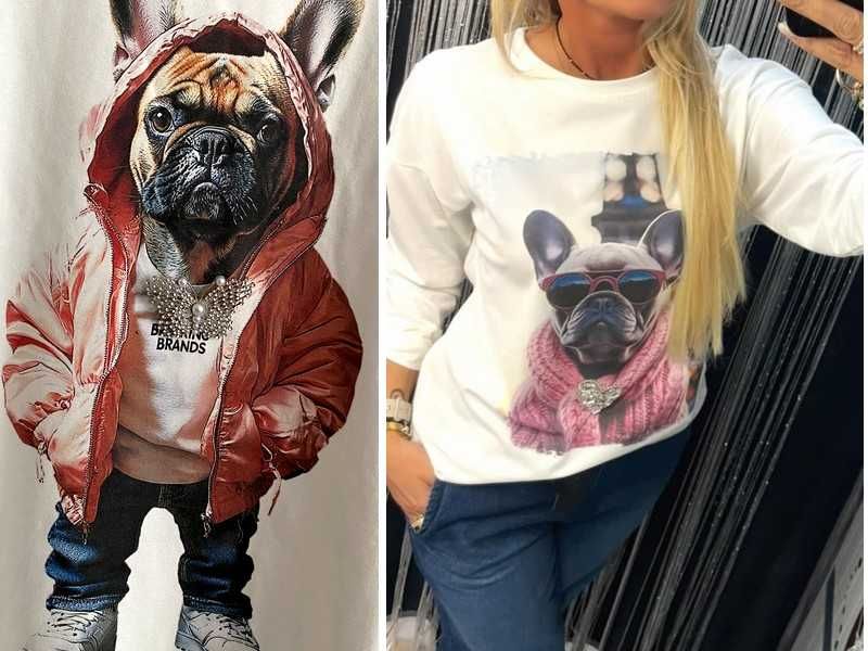 Mihos nowa koszulka bawełna  Pies dog z broszką motyl