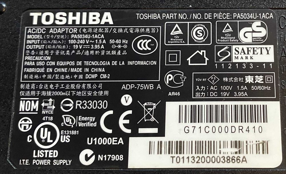 Carregador Toshiba 19V 3.95A