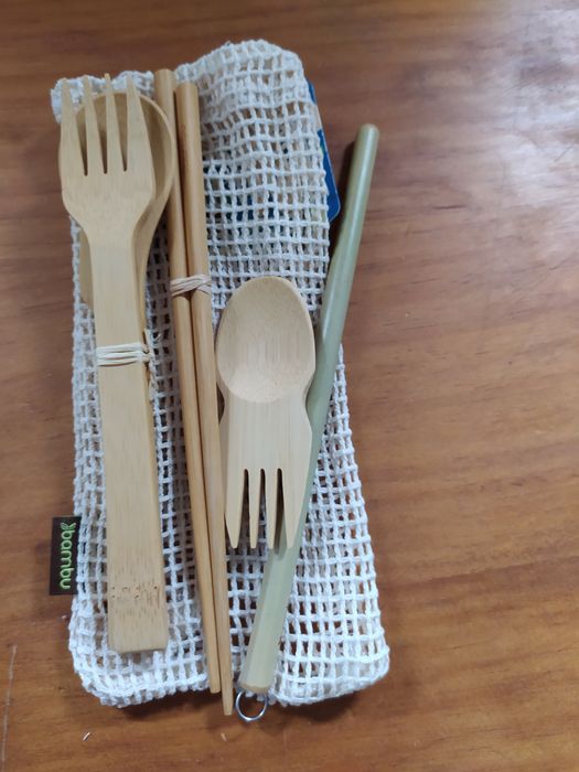 Kit talheres palha pauzinhos em bambu bio