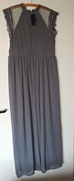 Elegancka długa sukienka maxi szara ciążowa TFNC 42 koronka