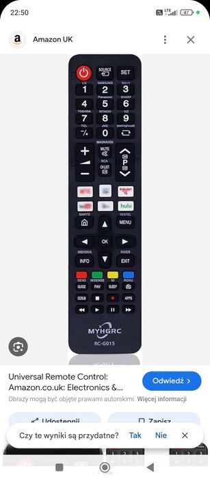 Pilot uniwersalny MYHGRC RC-G015 zamiennik Sony, Samsung, LG, Sharp, T