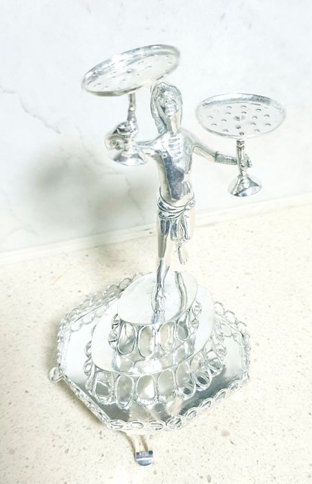 Rare antique silver toothpick holder "table attendant" from 19th-century Portuguese silver