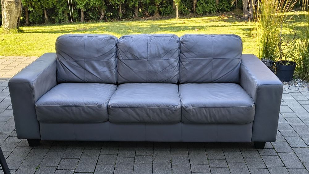 Kanapa sofa skórzana ikea skogaby szara skóra