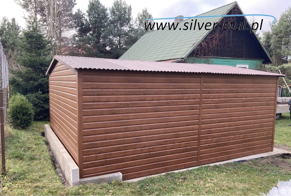 Garaż blaszany drewnopodobny 4X5 SILVER-STAL schowek domek ogrodowy