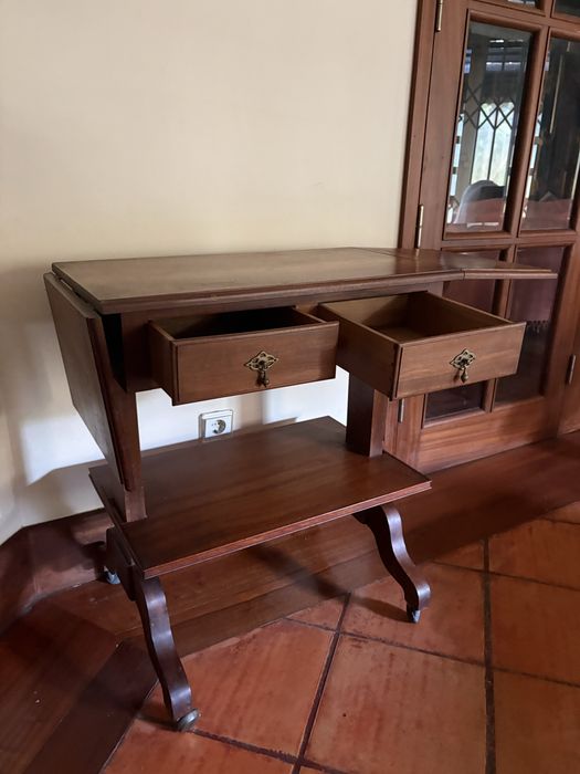 Mesa de Apoio / Pequena Secretária com Abas em Mogno - Estilo Inglês