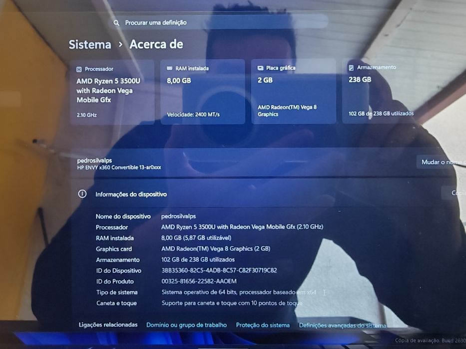 Portátil HP Envy 13" X360 CPU AMD Ryzen 5 3500U 8GB de RAM 256GB
