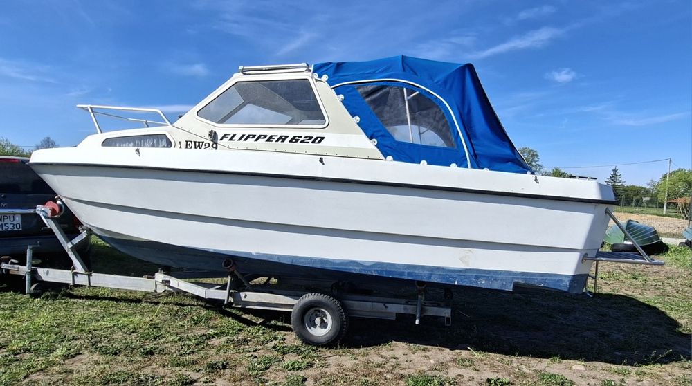 Łódka łódz kabinowa flipper 620 wysoka burta silnik zaburtowy