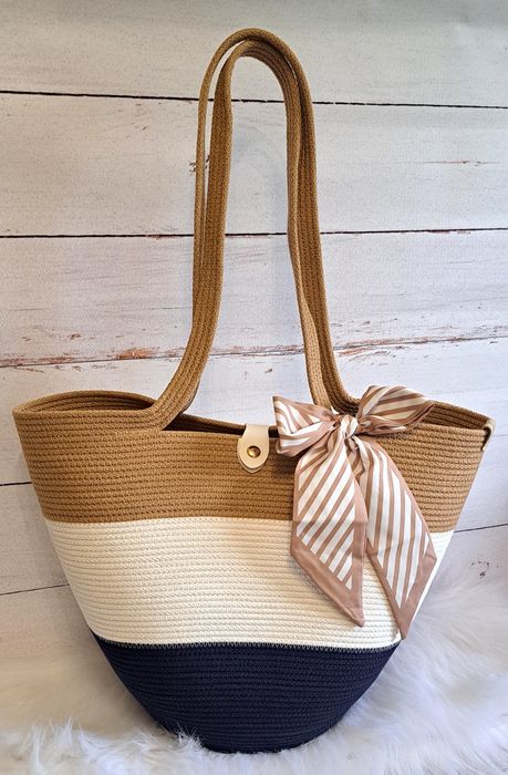 Kosz torba ze sznurka bawełnianego handmade rękodzieło