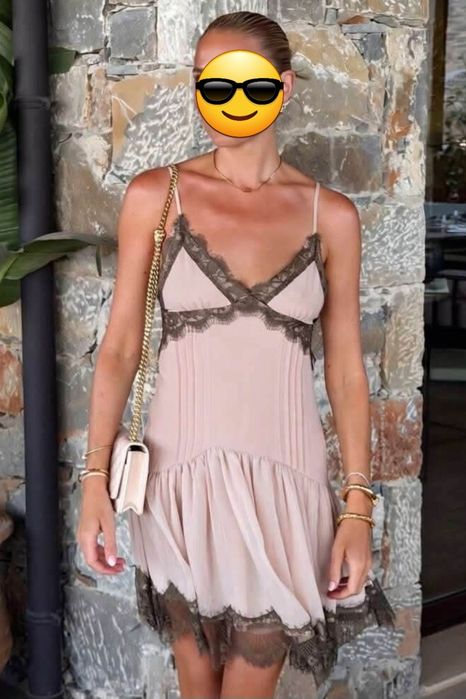 Zara M krótka sukienka w bieliźnianym stylu z koronką