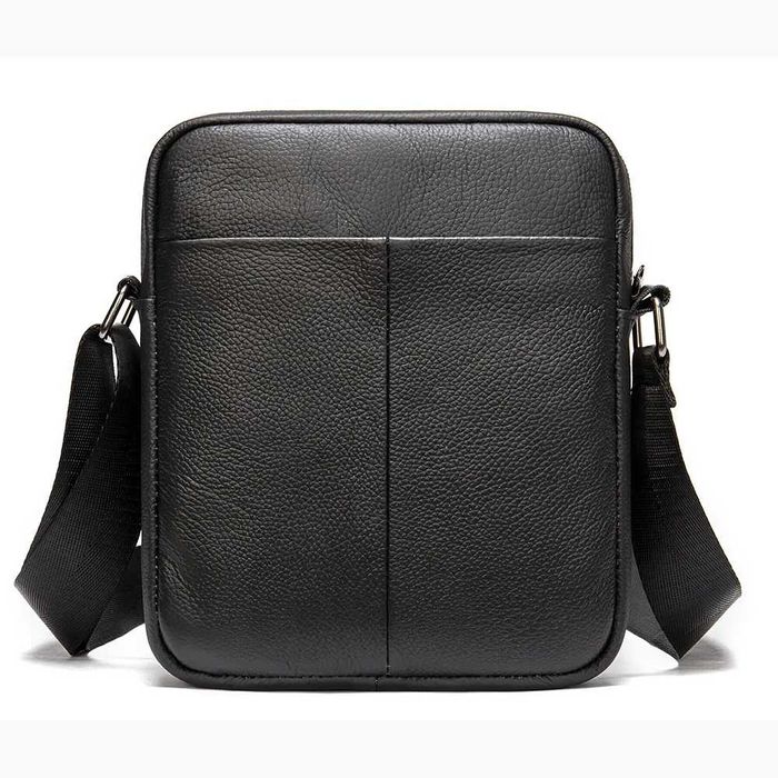 Чоловіча шкіряна сумка месенджер компактна чорна з натуральної шкіри