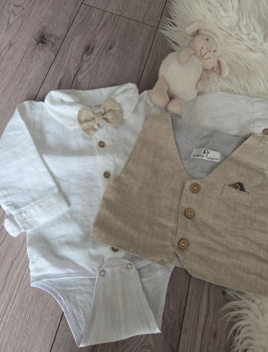 Lniane ubranko do chrztu, r. 80, SweterkiMałgosia